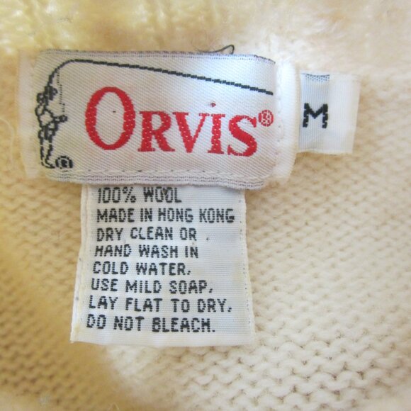 Vtg Orvis Women M Ivory LS Mock Neck Cable Knit 100% Wool Crop Pullover Sweater - Picture 4 of 15